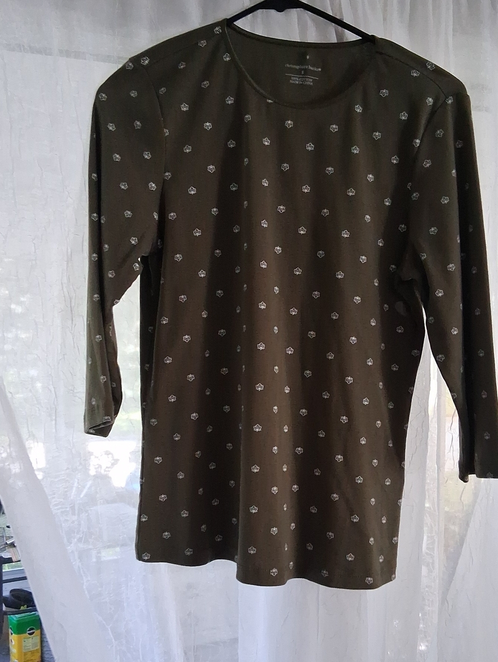 Christopher & Banks Olive Green Long Sleeve Floral Dot Top